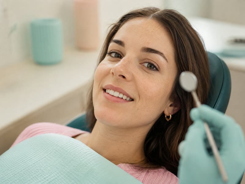 A patient relaxed in the dental chair during a check-up